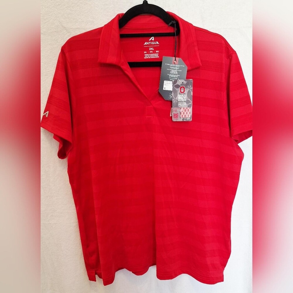 Antigua Ohio State Buckeyes Women's Tunnel Polo Shirt Red Striped NWT - 2XL